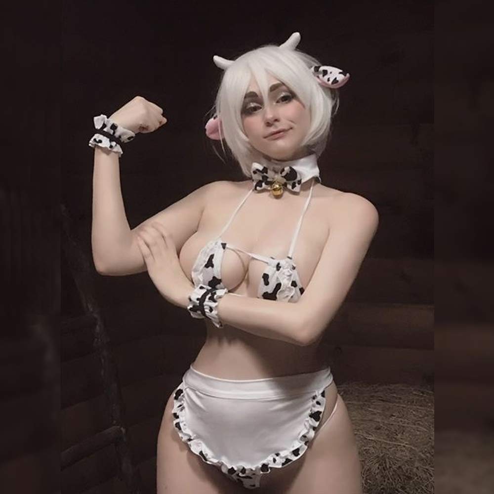 YOMORIO Cow Anime Lingerie for Womens Sexy Anime Cow Bikini Lolita Japanese Cosplay Underwear with Stocking: YOMORIO Cow Anime Lingerie for Womens Sexy Anime Cow Bikini Lolita Japanese Cosplay Underwear with Stocking