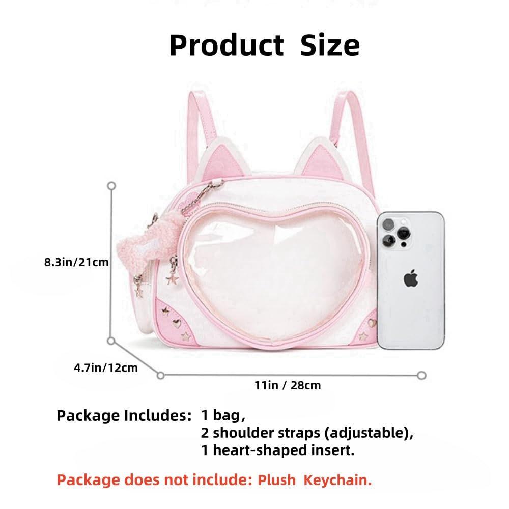 Kawaii Ita Bag Cat Pin Backpack Shoulder Crossbody Bag for Miku Anime Heart Clear Layer with Insert