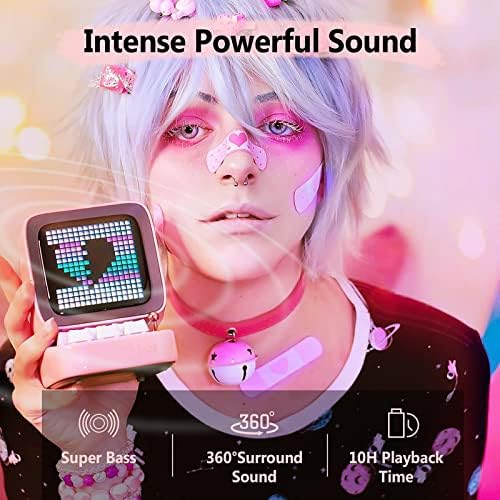 Divoom Ditoo Retro Pixel Art Game Bluetooth Speaker with 16X16 LED App Controlled Front Screen (): Pink