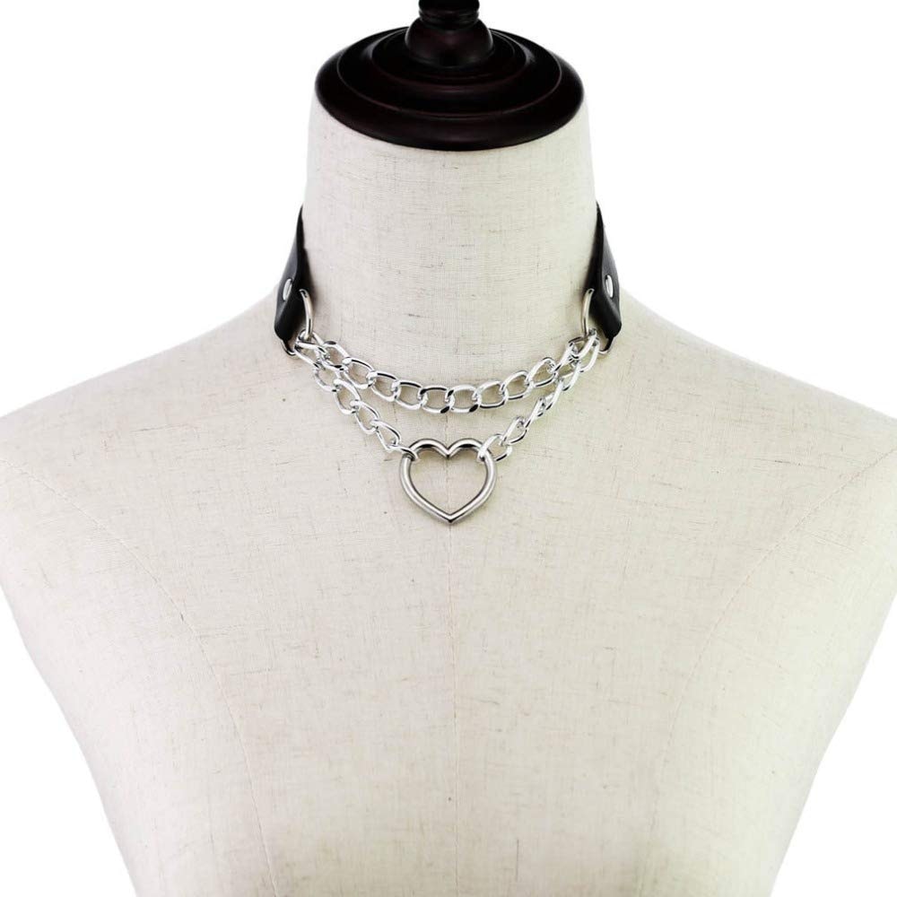 Leather Choker Collar Necklace, Heart Shape Gothic Punk Rock Choker Necklace Collars - Image 5