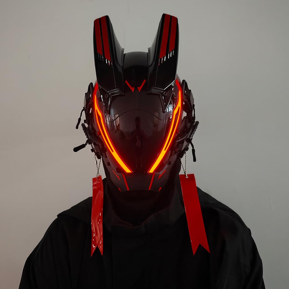 KYEDAY Punk Mask for Men,LED Mask for Women,Futuristic Punk Techwear, Cosplay Halloween Fit Party Music Festival Accessories: Red