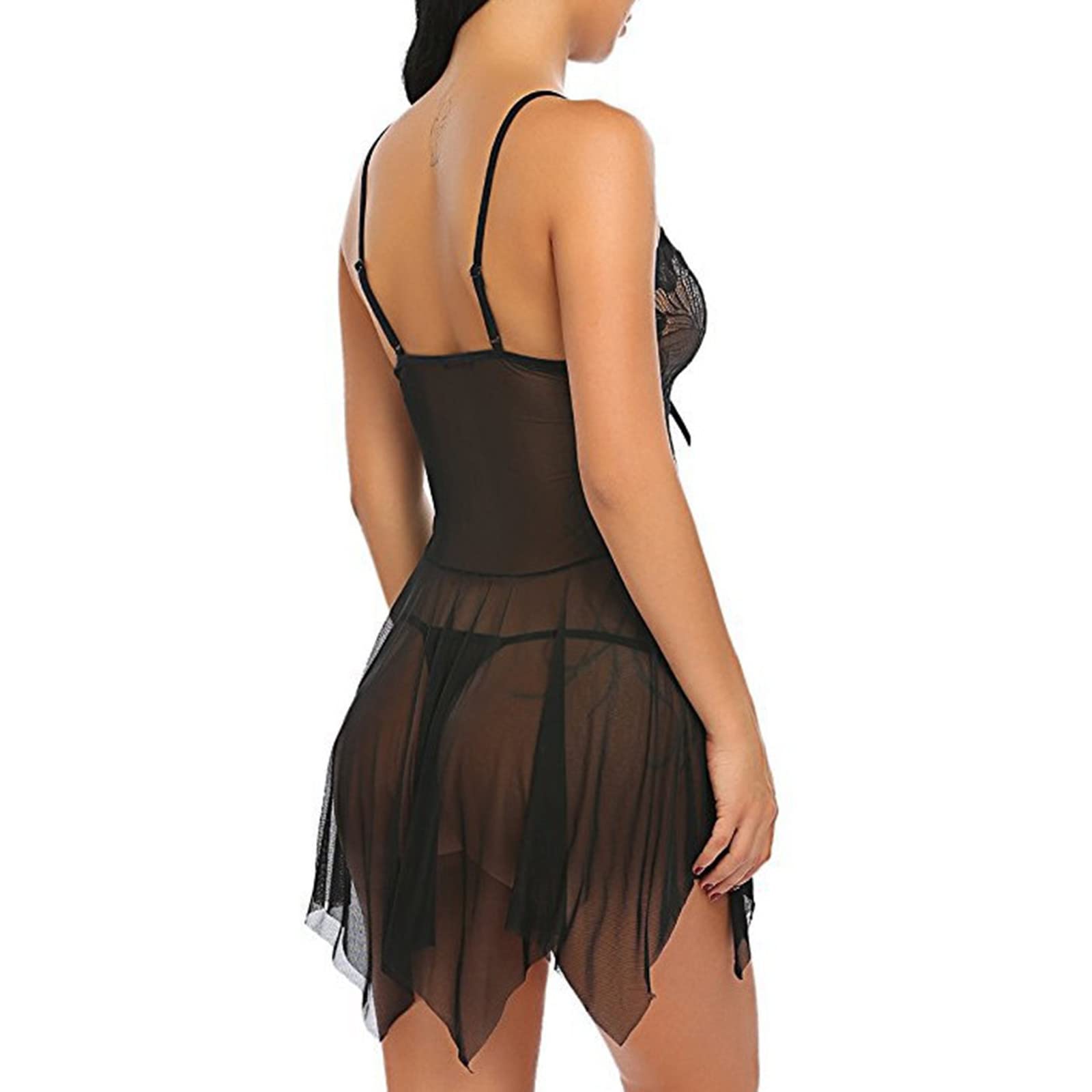 maisdgop Women Lingerie Bodysuit Sexy Mesh See Through Pajama Set Fashion Erotic Bra Panties Outfits Casual Homewear Sets: Medium 01 Black