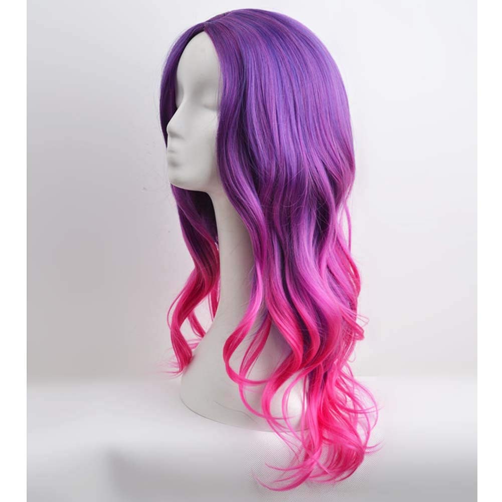 MAGQOO  Flame Fire Wig - Long Curly Wavy Ombre Wigs for Women & Girls - Middle Part, Heat Resistant, High Density Synthetic Wigs: Purple to Hot Pink