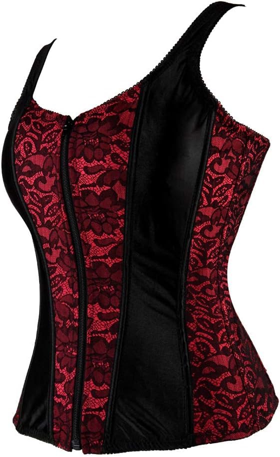 ADELCE Women's Lace up Gothic Jacquard Shoulder Straps Tank Overbust Shaper Corset Bustiers Top: Small Red 5