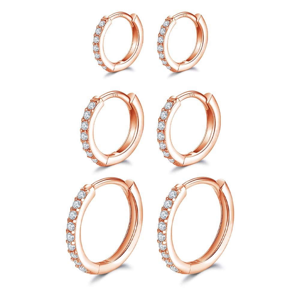 Dlihc Sterling Silver Hoop Earrings Sterling Silver Stud Earrings for Women 6 Pairs Hypoallergenic Tiny Cubic Zirconia Stud Set Cartilage Hoops