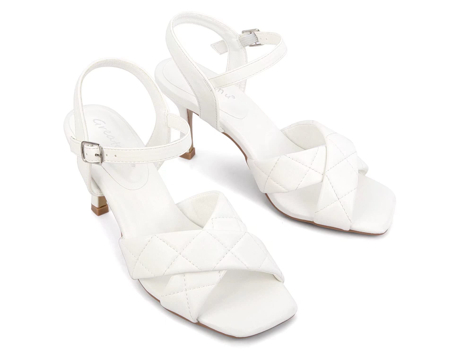 Greatonu Women's Square Toe heels Open Toe Slip-on Sandals Heeled Mules