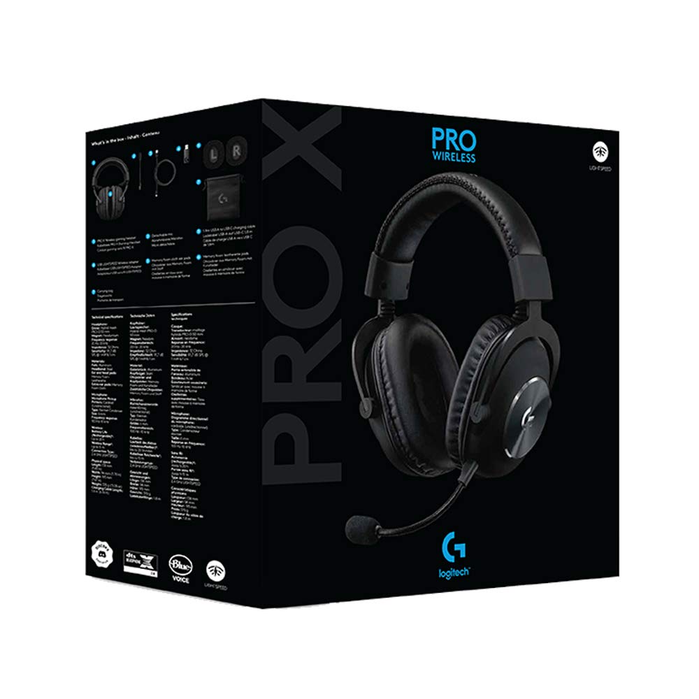 Logitech G PRO X Wireless LIGHTSPEED Gaming  with Blue VOCE Mic Filter Tech, 50 mm PRO-G Drivers, and DTS Headphone:X 2.0 Surround Sound, 20+ Hour Battery Life - Black: Headset