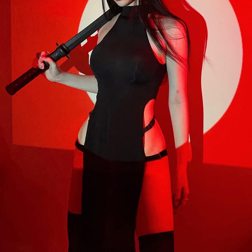 Cosplay Lingerie Sexy Devil Costume Halloween Ninja Roleplay Outfit High Slit Dress Goth Tank Dresses