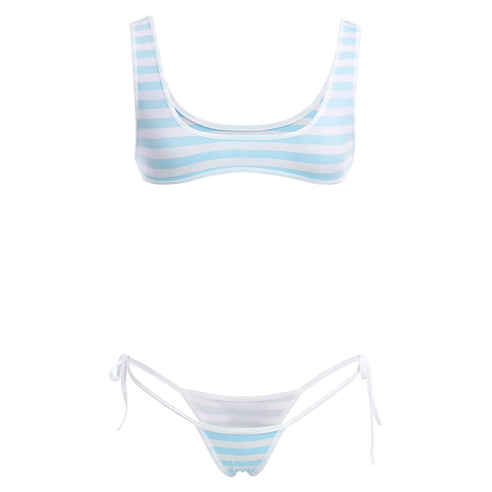 ABAFIP Women Cute Kawaii Striped Bikini Lingerie Set Micro Tiny Bra G-String Panty/Garter Belt 2Pcs / 3Pcs Underwear: One Size Light Blue - 2pcs
