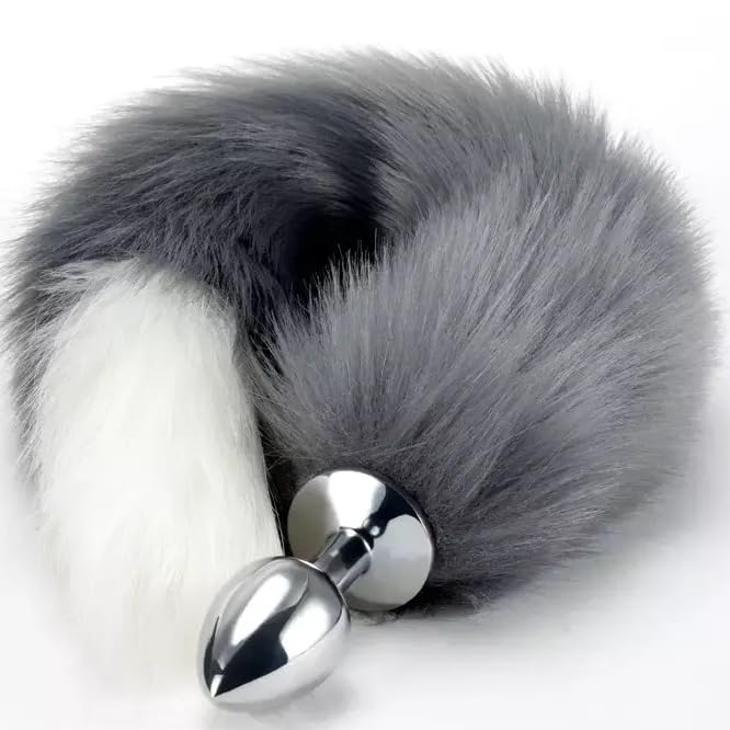 Tail Plug Anal Butt Plug, Butt Plug Faux Fur Tail Anal Sex Toys Buttplug Wolf Tail Toys Stainless Steel But Plug Butt Toys Sex Toys for Women Cosplay Adult Sex Toys for Women Men Couple (Grey): B-grey