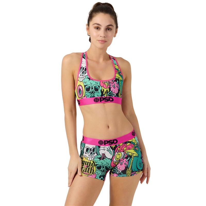 PSD Women's Liquid Death Sports Bra - Racerback Sports Bras for Women with Breathable Microfiber Fabric: Large Death Drip