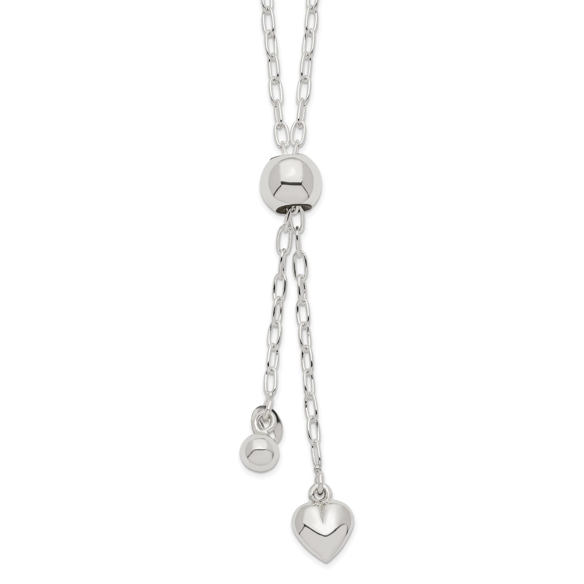IceCarats 925 Sterling Silver 2mm Long Cable Link Heart Love Adjustable Chain Necklace: 36.0 Inches
