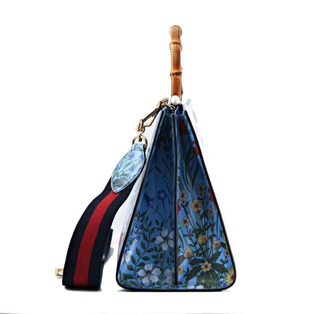 Gucci Flora Azure Shanghai Blue Large Floral Handbag Italy Bag Handbag Flower Bamboo New: Gucci Flora Azure Shanghai Blue Large Floral Handbag Italy Bag Handbag Flower Bamboo New