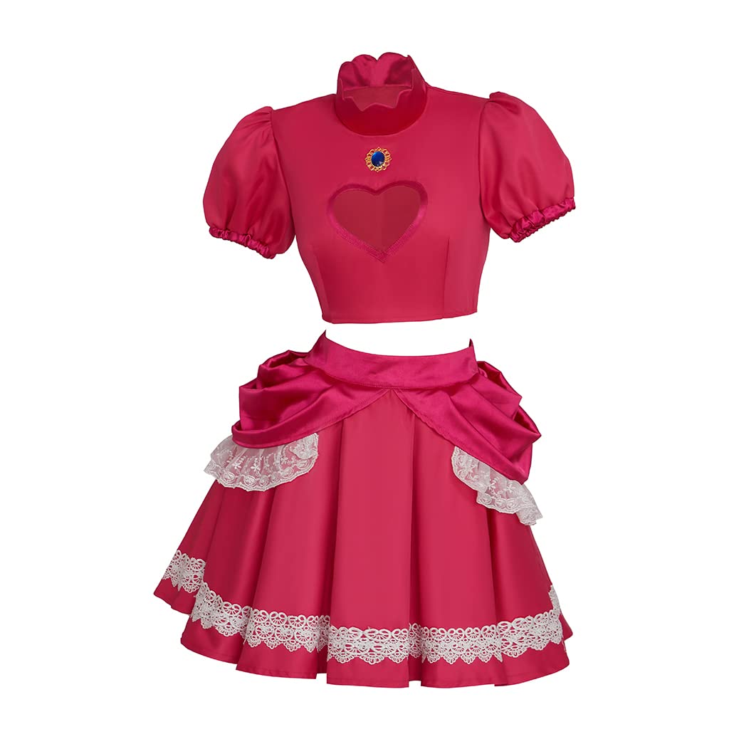 Willyacos Womens Super Brothers Princess Peach Costume Halloween Party Dress Sexy Pink Princess Dress Cosplay for Adult: 3X-Large Pink