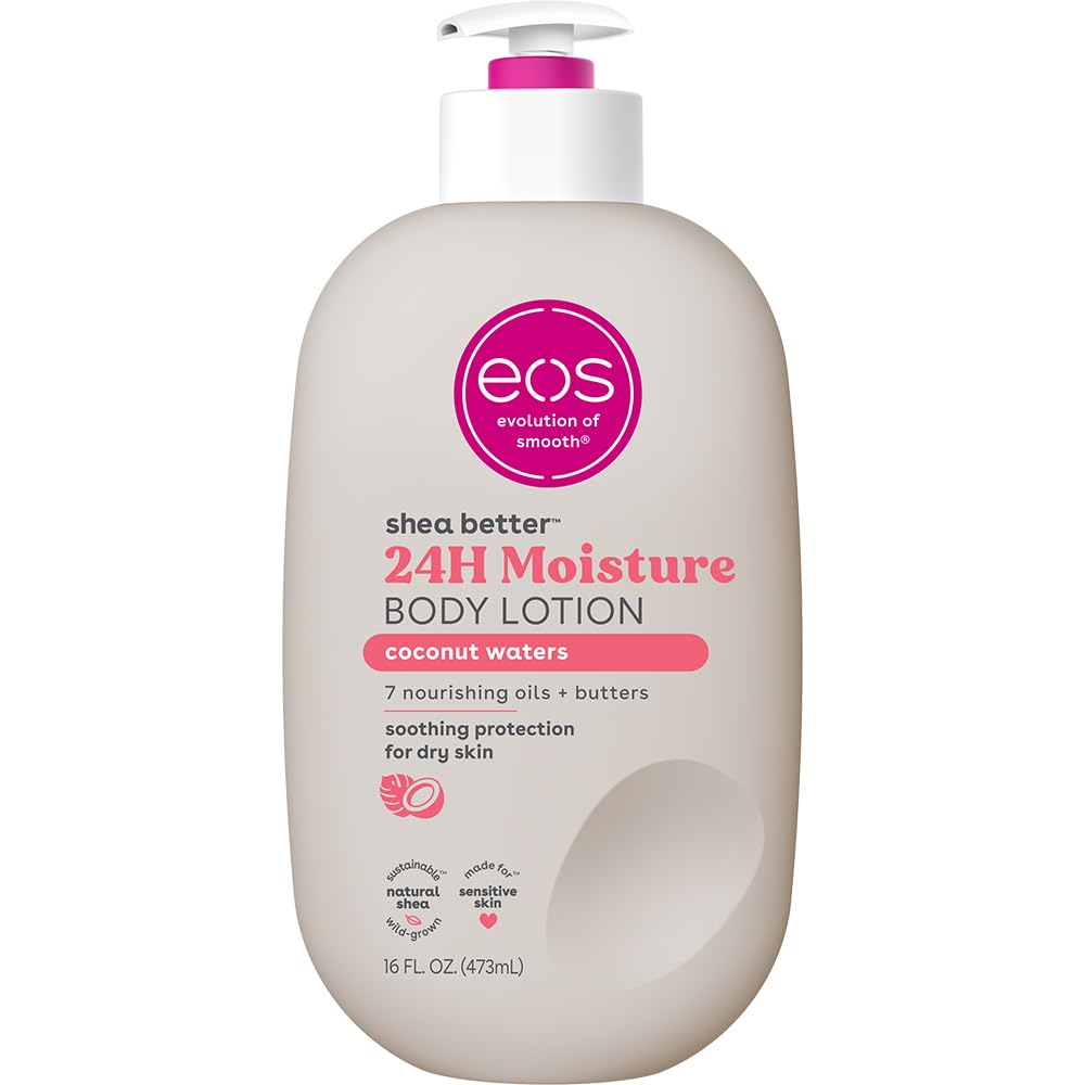 eos Shea Better Body Lotion- Pomegranate Raspberry, 24-Hour Moisture Skin Care, Lightweight & Non-Greasy, Made with Natural Shea, Vegan, 16 fl oz: Coconut Waters 16 Fl Oz (Pack of 1)