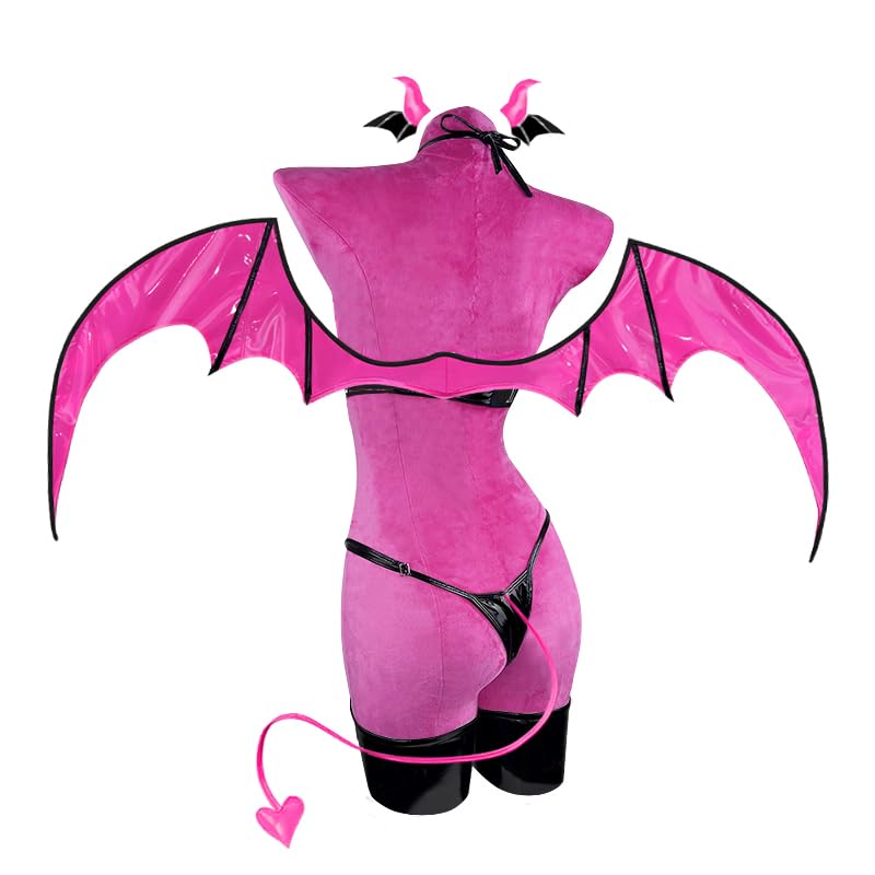 KORURACLUB Succubus costume premium pu cosplay lingerie for women wing devil lingerie: Black Small