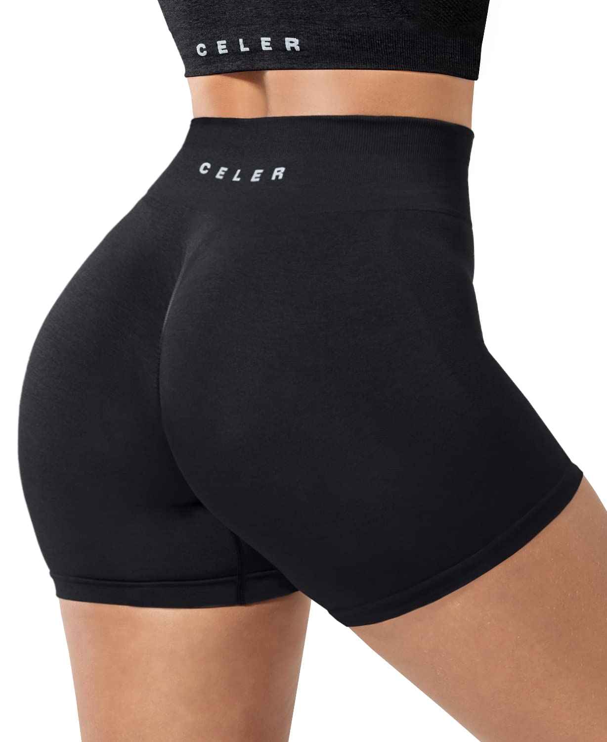 CELER Womens Workout Shorts Seamless Scrunch Butt Gym Shorts High Waisted Yoga Athletic Booty Shorts: Small Black