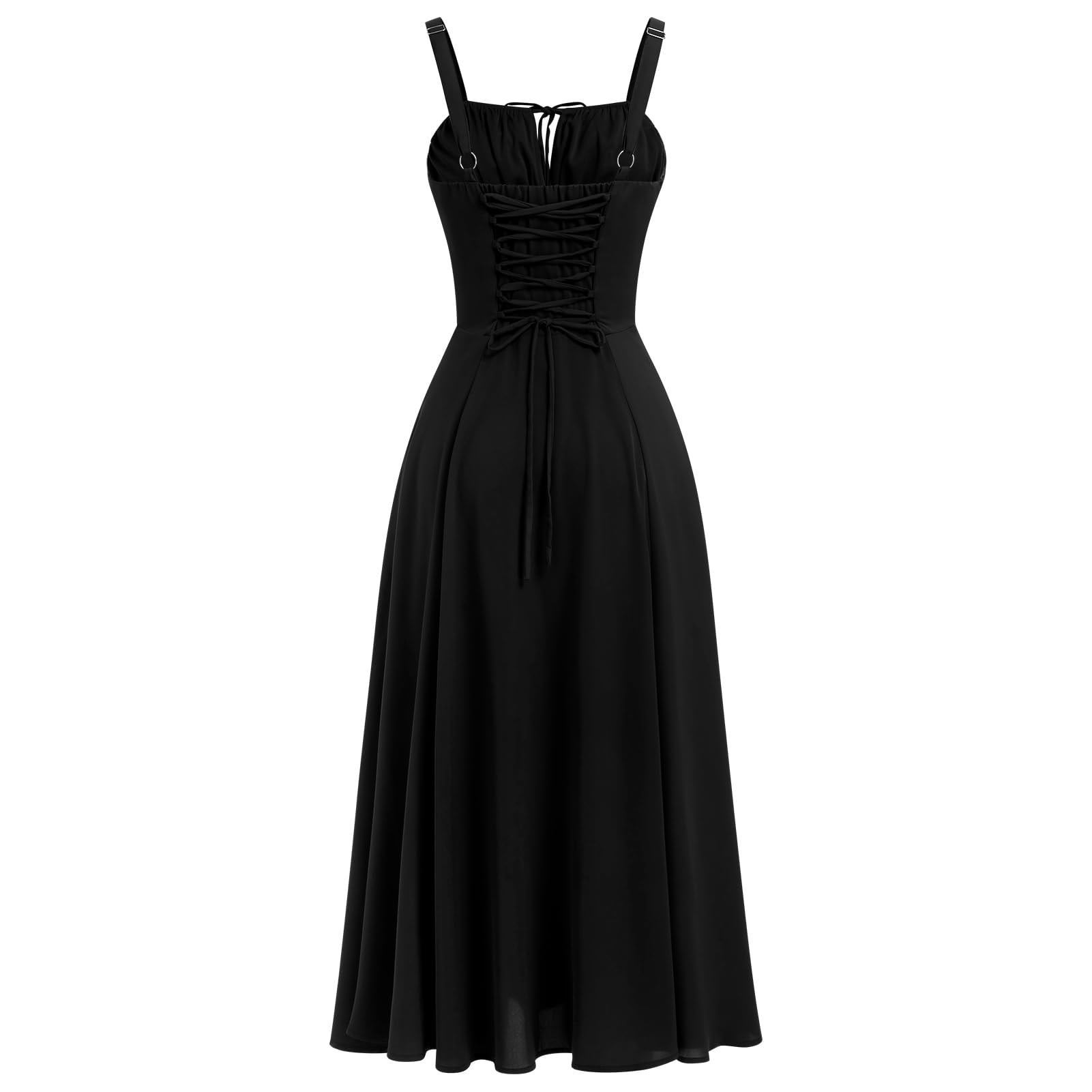 Floral Corset Dress, Formal Cocktail Dresses, Casual Sundress, Split Thigh Spaghetti Strap Vintage Dress: Medium Black