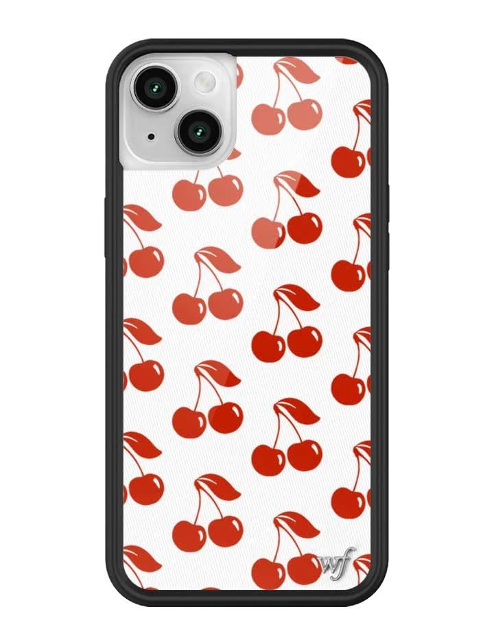 Wildflower Cases - Compatible with Apple iPhone 13/14 | Protective Black Bumper, 4ft Drop Test Certified, Women Owned Small Business | American Cherries - Cherry Red White Aesthetic Trendy Cute