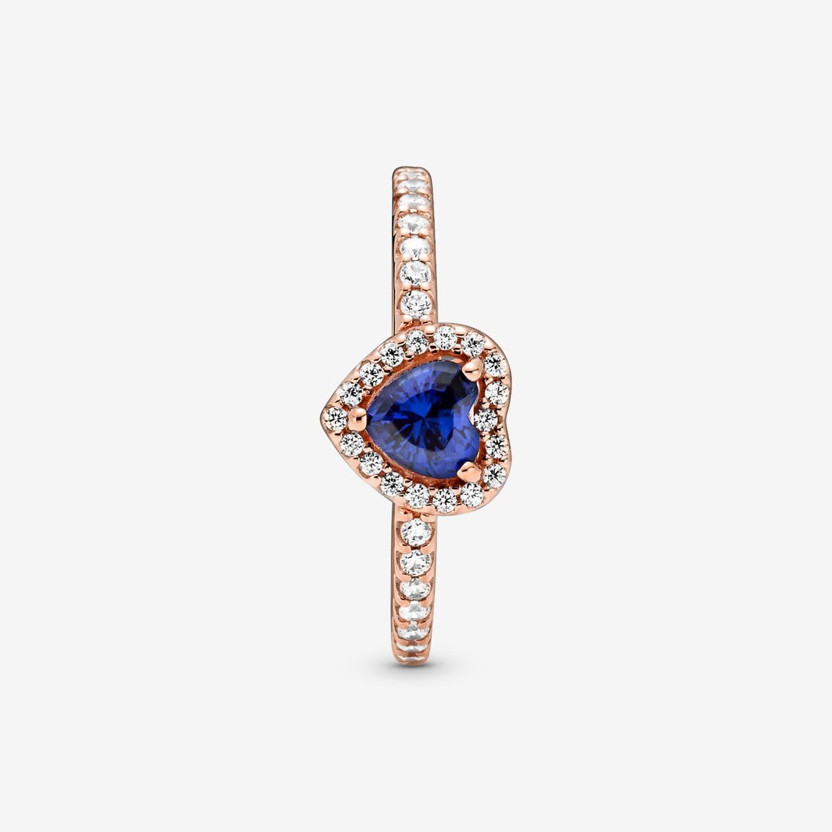 Pandora Sparkling Elevated Heart Ring - Rose Gold Ring for Women - Layering or Stackable Ring - Gift for Her 14k Rose with Cubic Zirconia - With Gift Box: Blue 4.5
