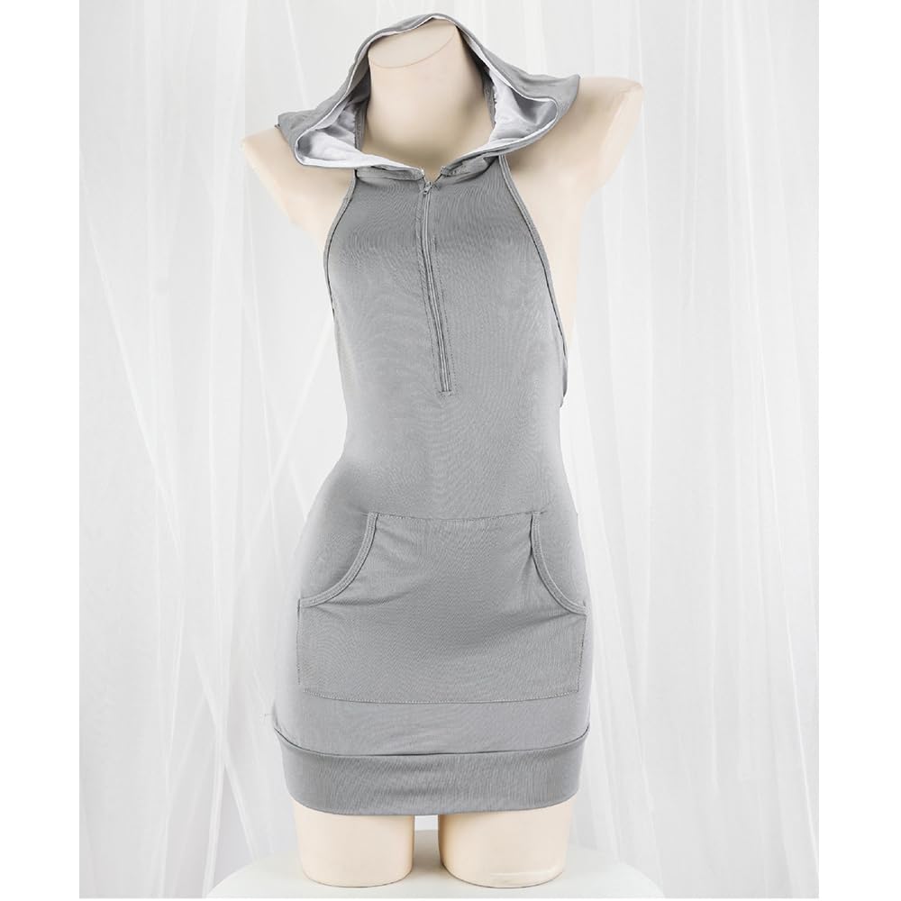 QNCLO Women's sexy cosplay tight fitting anime cute jumpsuit anime Japanese cute lingerie with hat anchor performance suit: Grey1