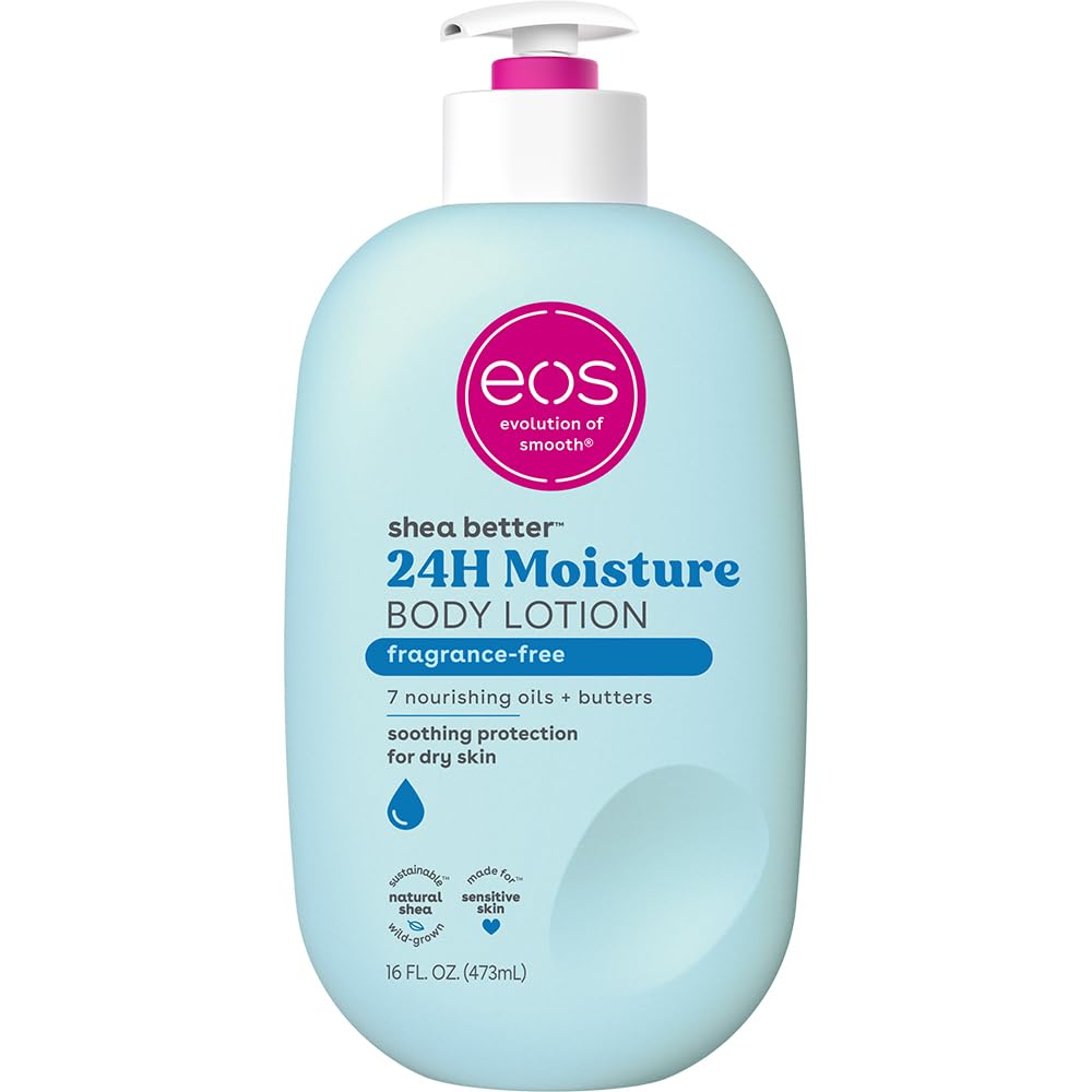 eos Shea Better Body Lotion- Pomegranate Raspberry, 24-Hour Moisture Skin Care, Lightweight & Non-Greasy, Made with Natural Shea, Vegan, 16 fl oz: Fragrance Free 16 Fl Oz (Pack of 1)