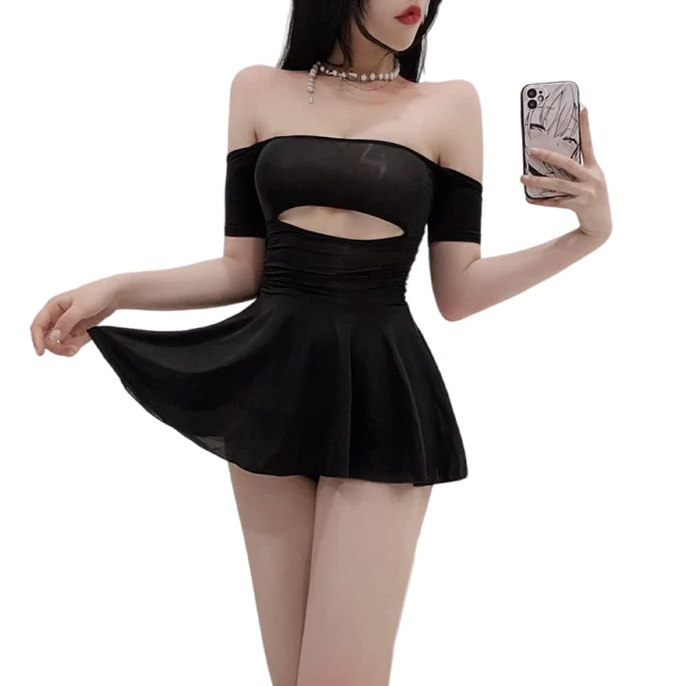 SINROYEE Women's Sexy Cosplay Lingerie Silk Nightgown Dress High split Cheongsam Dress: Black # 2