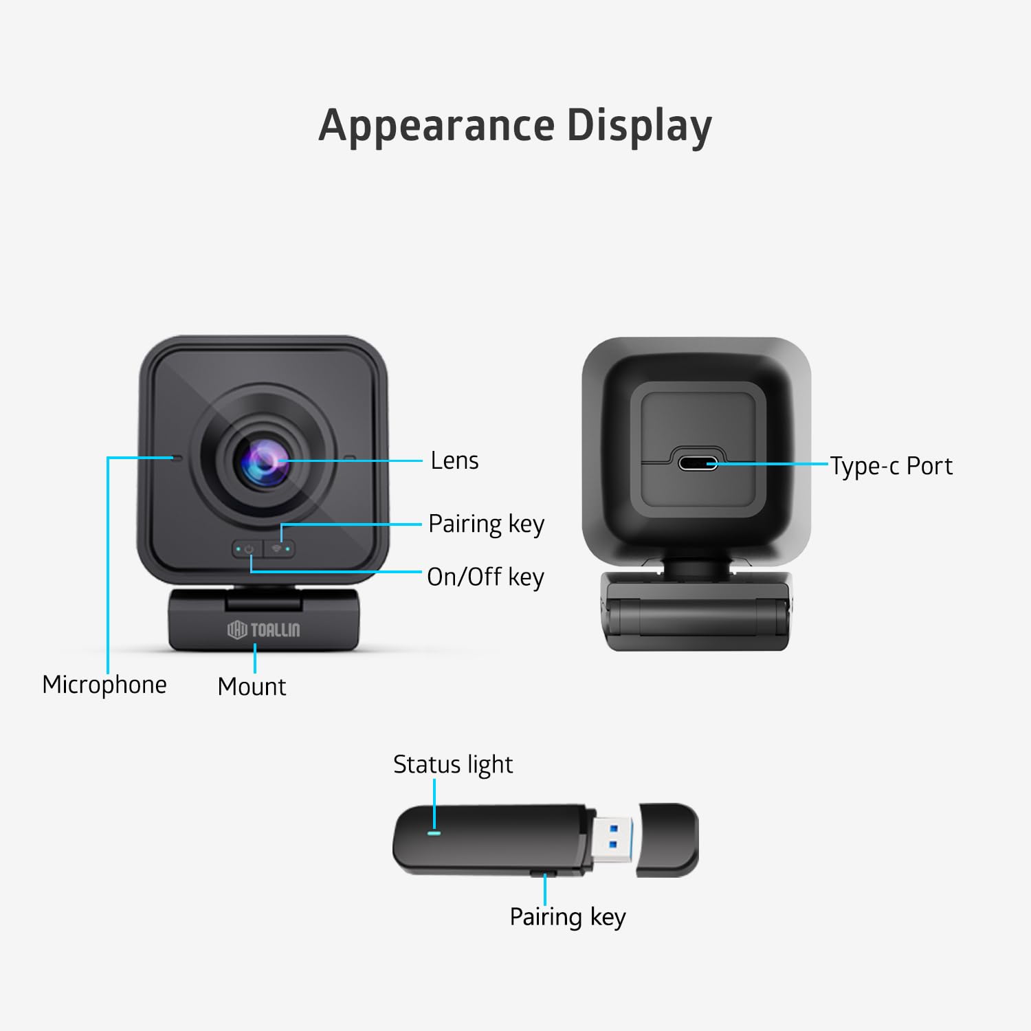 TOALLIN 1080P HD Wireless Webcam for PC, Built-in Noise-Canceling Microphone, Wireless Computer Camera for Video Conferencing, Live Streaming and Online Video Calls: TOALLIN 1080P HD Wireless Webcam for PC, Built-in Noise-Canceling Microphone, Wireless Computer Camera for Video Conferencing, Live Streaming and Online Video Calls