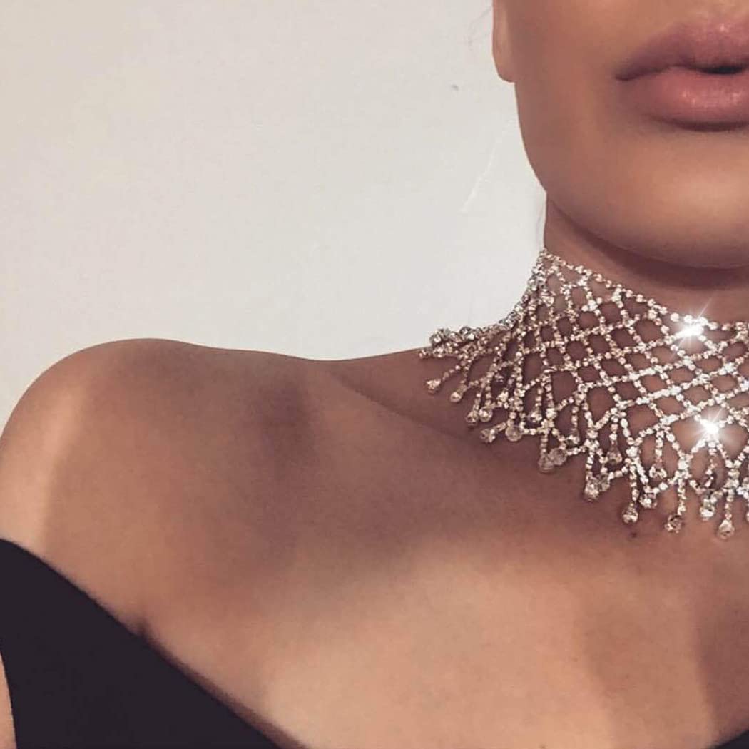 DRESBE Rhinestone Necklace Crystal Choker Necklaces Prom Necklace Chain Party Neck Jewelry for Women: DRESBE Rhinestone Necklace Crystal Choker Necklaces Prom Necklace Chain Party Neck Jewelry for Women