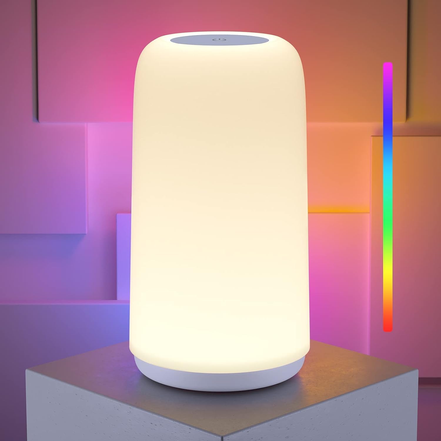 ROOTRO Touch Bedside Table Lamp, [Sleek Design & RGB Mode] 3 Way Dimmable Small Lamp for Bedroom, LED Lamp with Warm  Lights, Multi-Color Smart Nightstand Lamp for for Living Room Home Gifts: White