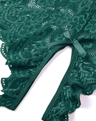 Women One Piece Lingerie Sexy Teddy V Neck Bodysuit Lace Nightie: X-Large Green