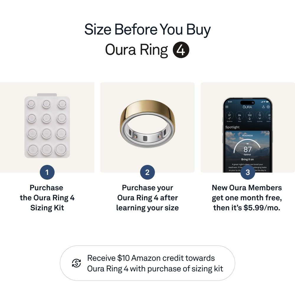 Oura Ring 4 - Gold - Size 7 - Smart Ring - Size First with Oura Ring 4 Sizing Kit - Sleep Tracking Wearable - Heart Rate - Fitness Tracker - Up to 8 Days of Battery Life: Gold 7