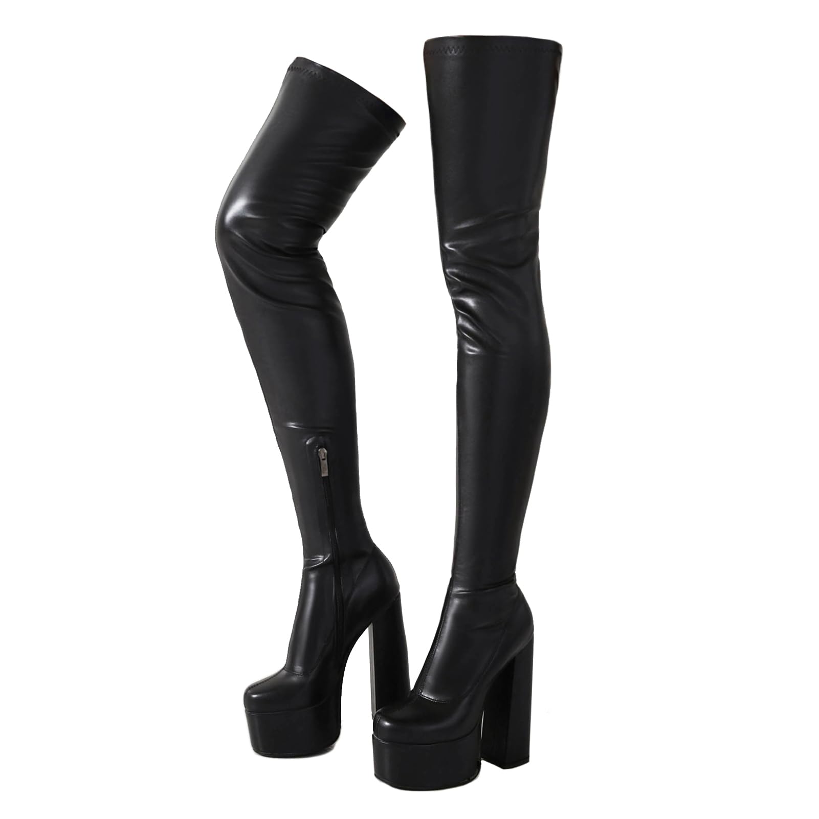 Roimaash Women's Over-the-knee Boots Thigh High Heels: 10 Pu-black