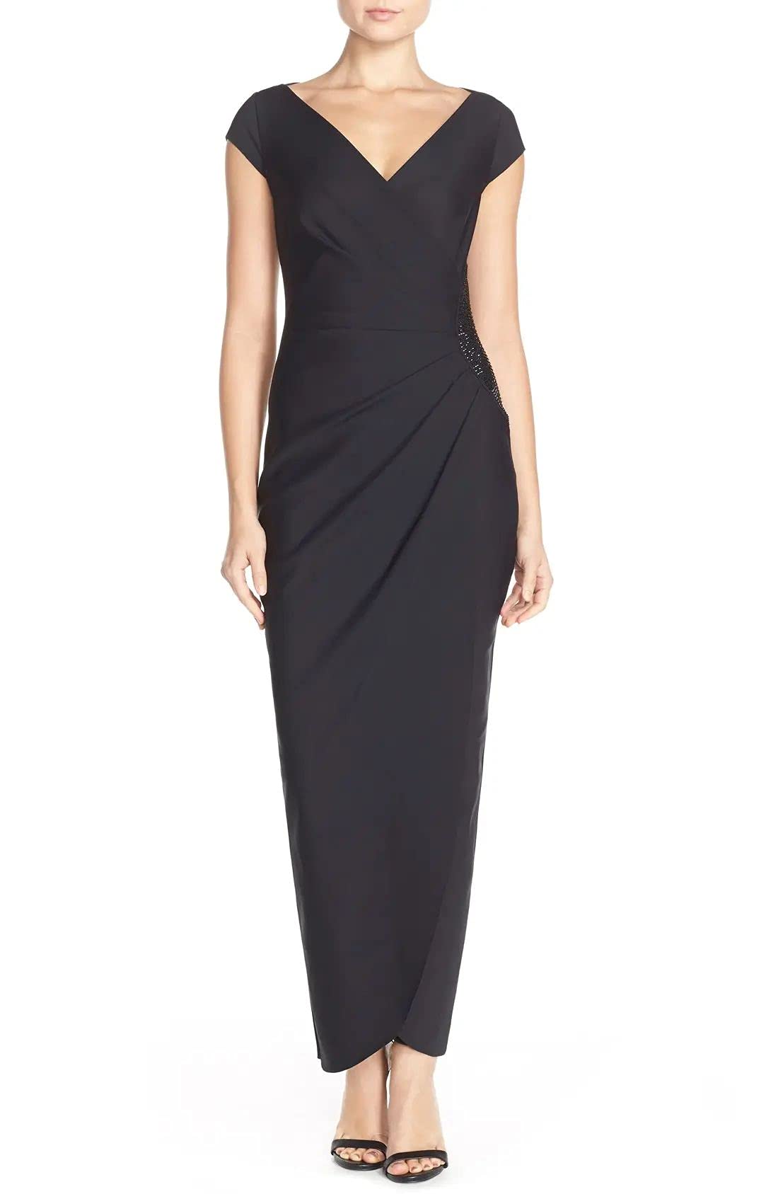 Alex Evenings Women's Slimming Long Cap Sleeve Dress with Side Beaded Detail