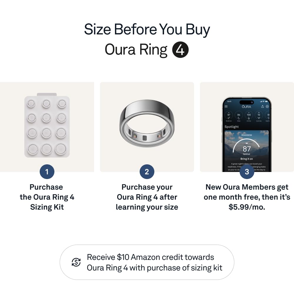 Oura Ring 4 - Silver - Size 8 - Smart Ring - Unique Sizing, Not Standard US Ring Sizes - Size First - Sleep Tracking Wearable - Heart Rate - Fitness Tracker - Up to 8 Days of Battery Life