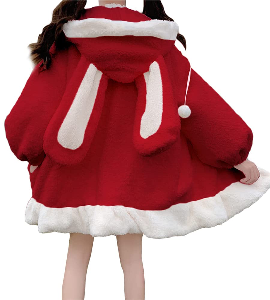BZB Kawaii Anime Bunny Ear Hoodies For Women Sweet Lovely Fuzzy Fluffy Rabbit Sweater Tops Cosplay Jacket Coats