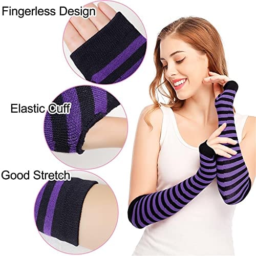 Bienvenu Womens Socks Striped Knee High Socks Arm Warmer Fingerless Gloves Set - Image 4