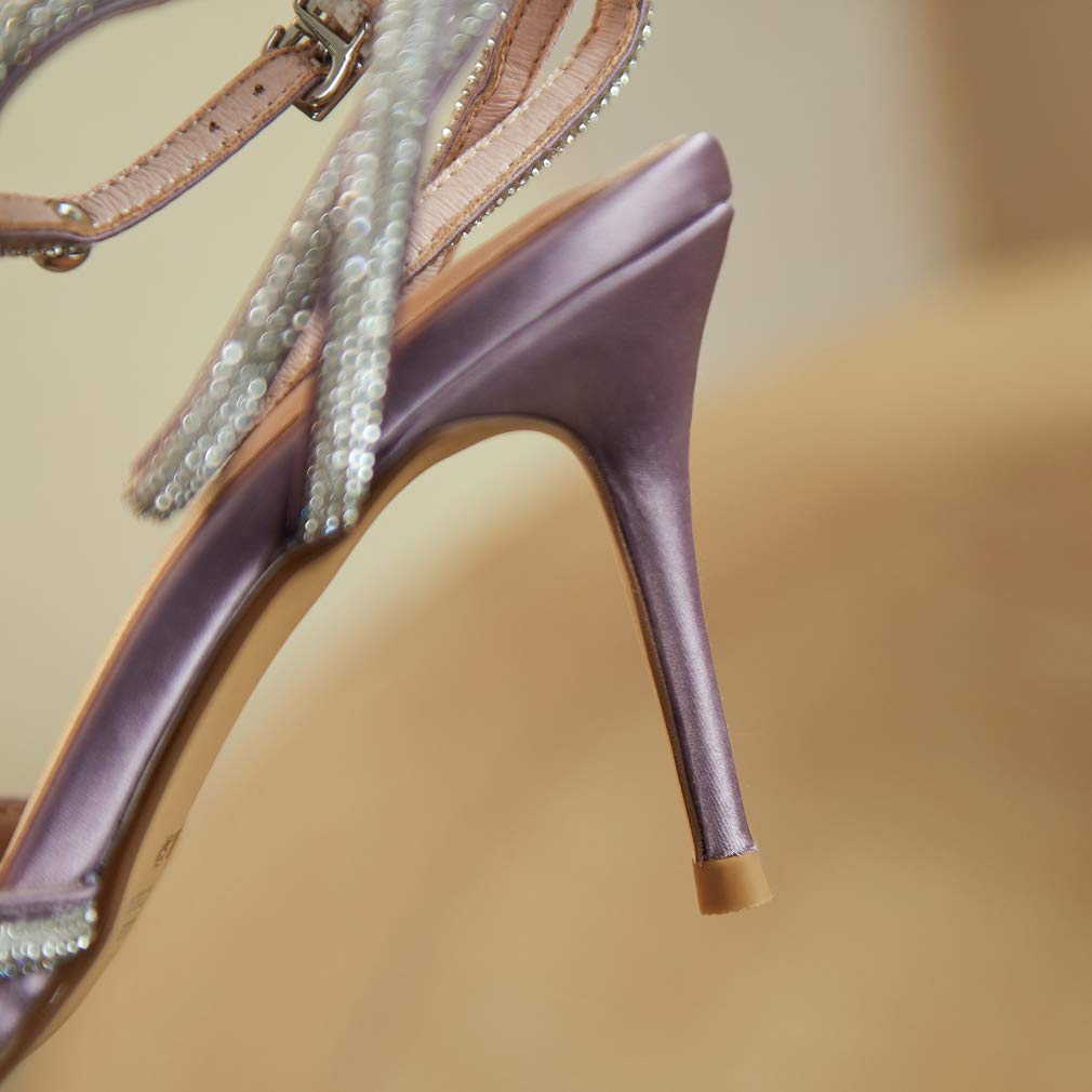 Arqa Rhinestone Bow Heels for Women Pointed Toe Crystal Ankle Strap Slingback Pumps Satin Stiletto High Heel Sandals Wedding Bridal Shoes thumbnail 2
