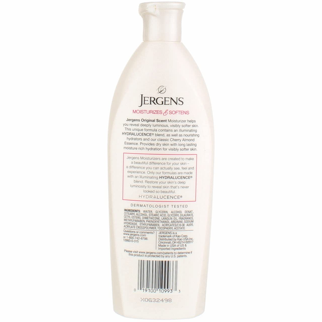 Jergens Original Scent Dry Skin Body Lotion, Hand and Body Moisturizer, Cherry Almond Essence, Dermatologist Tested, 32 Oz