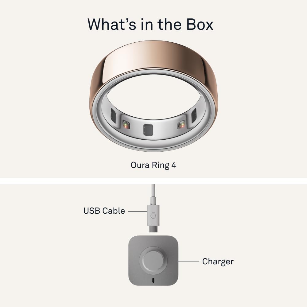 Oura Ring 4 - Rose Gold - Size 8 - Smart Ring - Size First with Oura Ring 4 Sizing Kit - Sleep Tracking Wearable - Heart Rate - Fitness Tracker - Up to 8 Days of Battery Life: Rose Gold 8