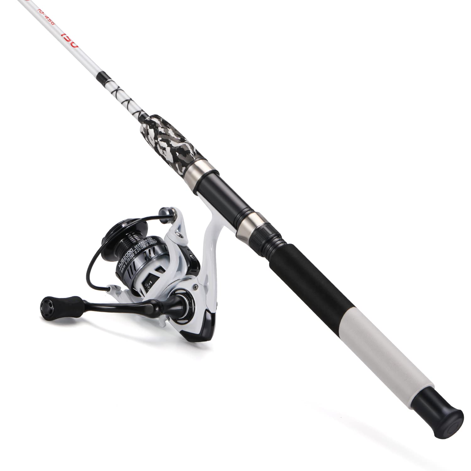 Sougayilang Spinning Reel and 2-Piece Fishing Rod Combo, Durable Graphite & Fiberglass Rod, Split-Grip Cork Handle,Right/Left Handle Position: White 7'00''-2000