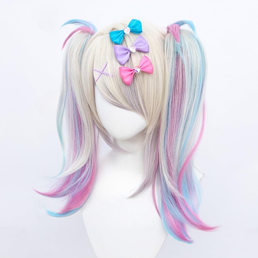 TO KU TOO YUO Game Cosplay Wig  Ombre Colorful Double Ponytails Straight With Bangs Synthetic for Women Heat Resistant Cosplay Hair 45 CM: KAngel