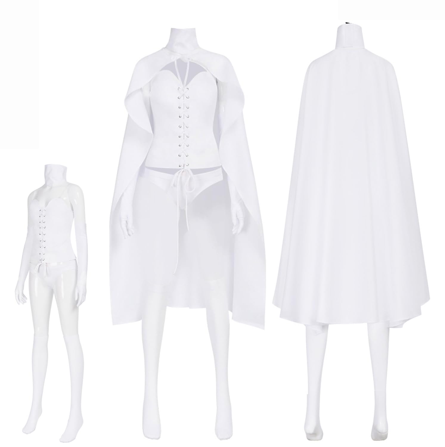 Women Queen Emma Frost Cosplay Top Cloak Gloves Socks Emma Frost Costume White Uniform for Halloween