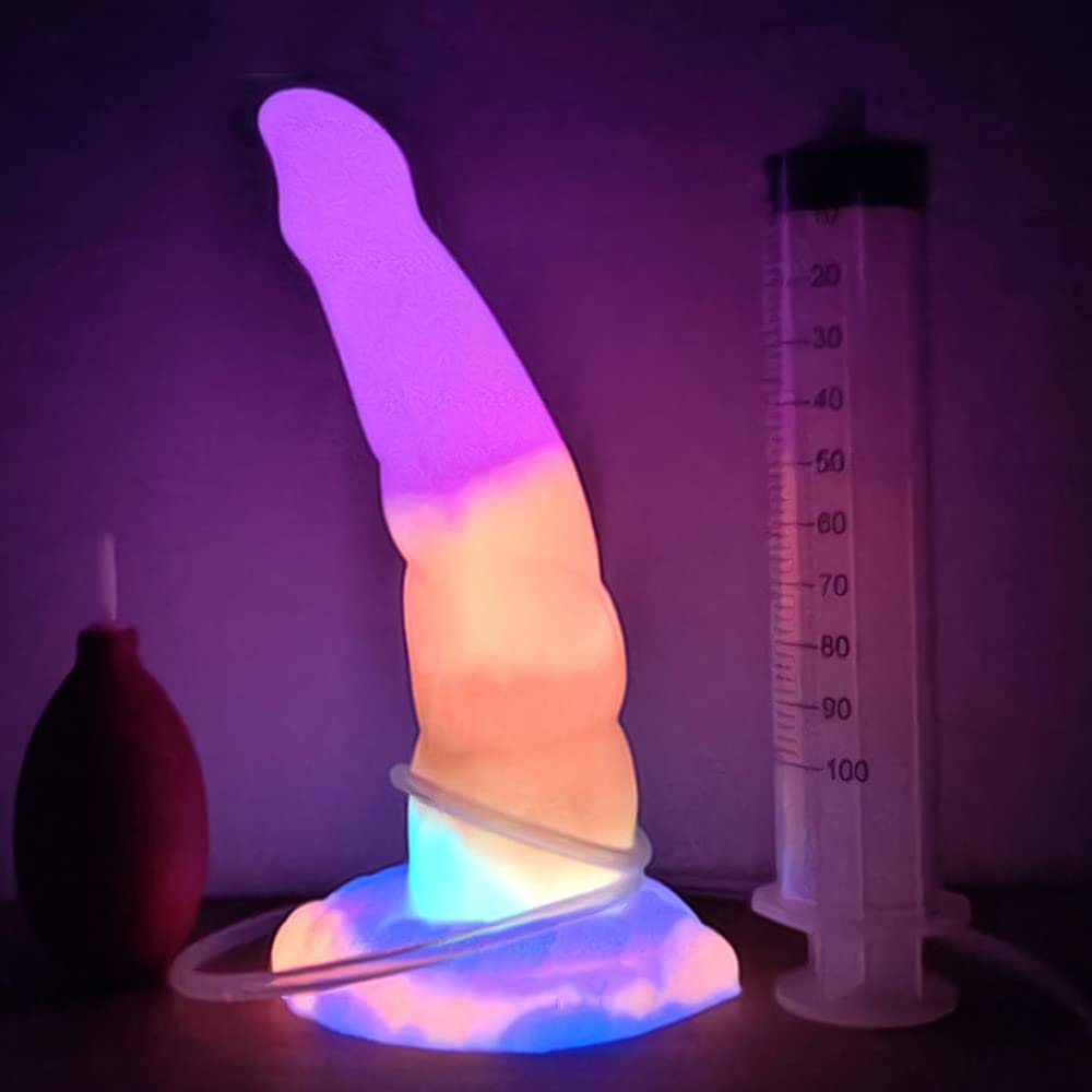 SOODAY 8.07" Luminous Squirting Dildo Silicone Anal Dildo Butt Plug Toy for Women, Realistic Ejaculating Dildo Suction Cup Dildo Adult Sex Toy, Flexible Dildo Anal Plug