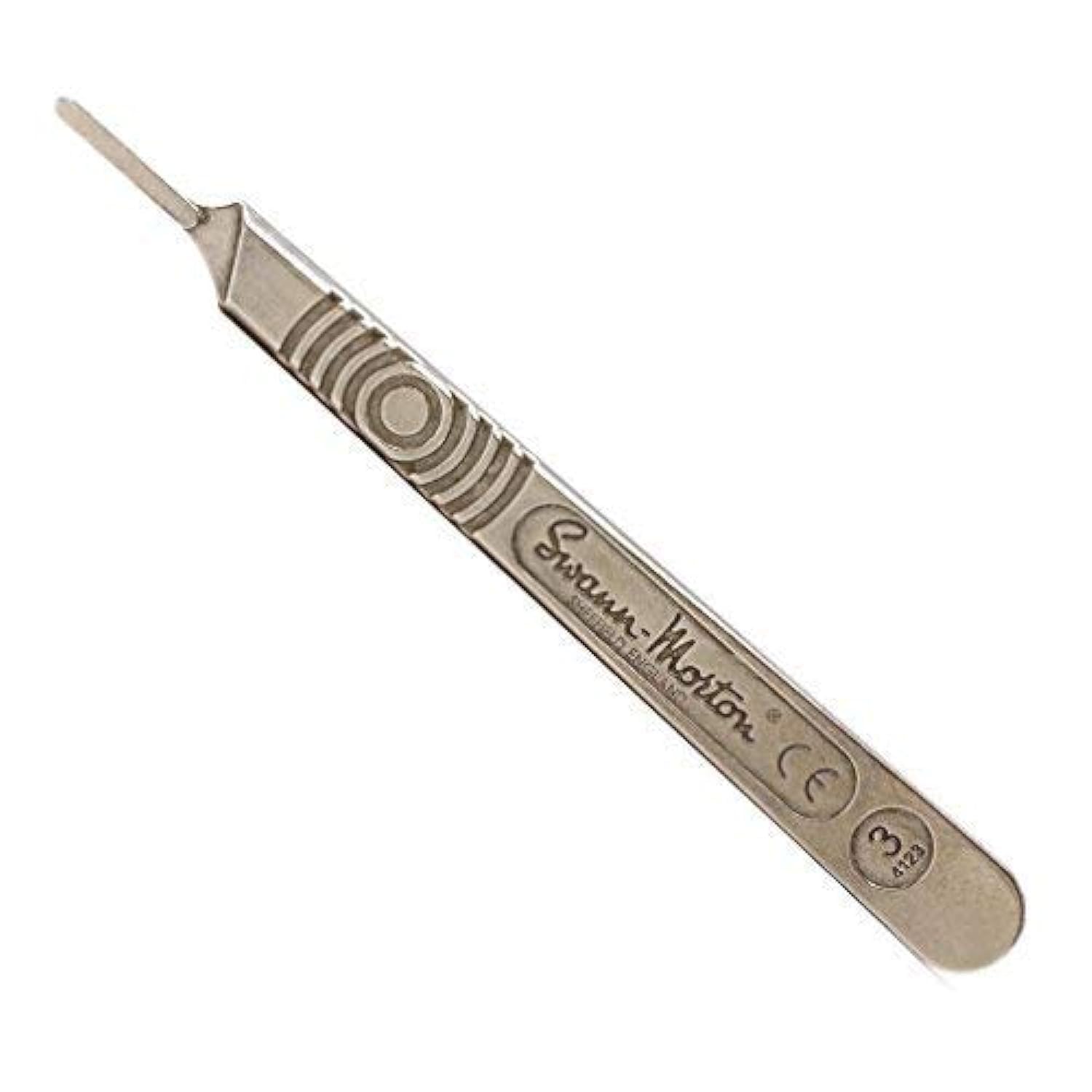 Swann Morton Scalpel Handle No. 3 - Stainless Steel, Fits Blades 10, 10A, 10R, 11, 12, 14, 15, & 15A, Esthetician Tools to Dermaplane, Surgical Knife Handle, Medical Grade Precision Instrument