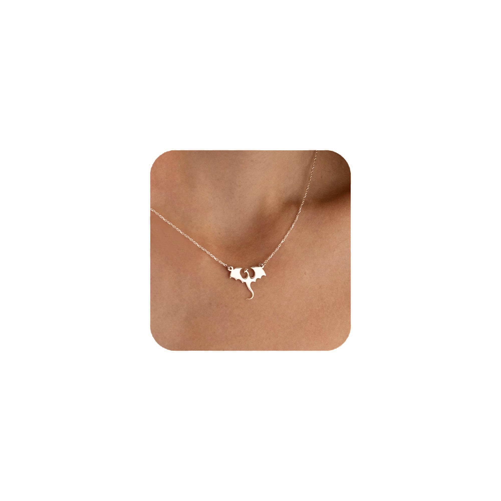 SERYNOW Stainless Steel Dragon Necklace for Women Men, Minimalist Cool Dragon Pendant Necklace Gift
