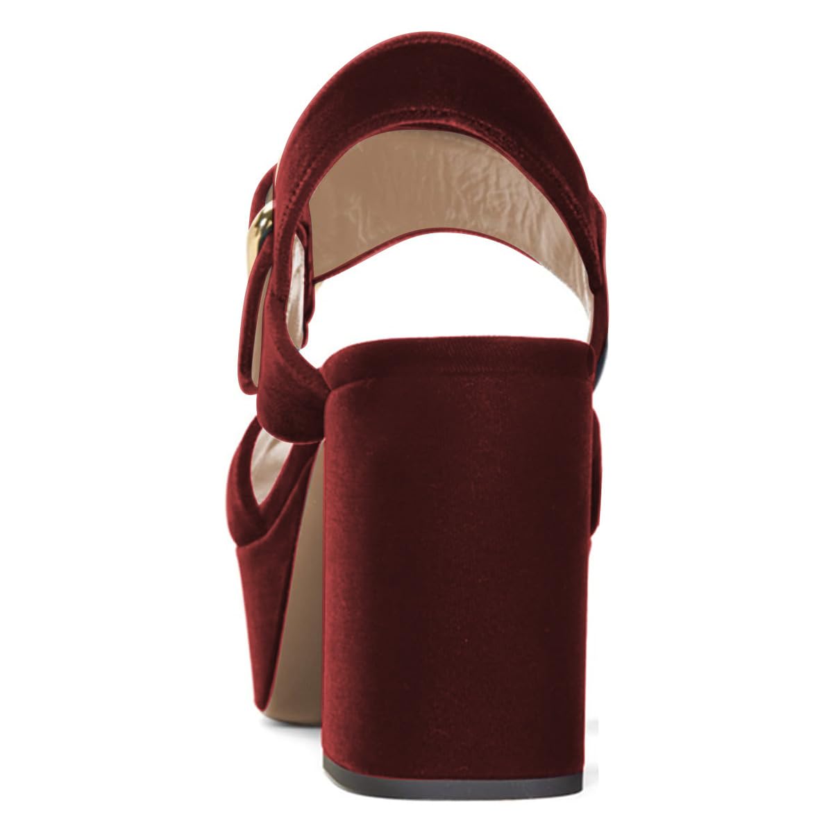 FSJ Women Peep Toe Chunky High Heels Platform Sandals Ankle Strap Velvet & Suede Summer Dress Wedding Prom Shoes Size 4-15 US: 7 Red Velvet