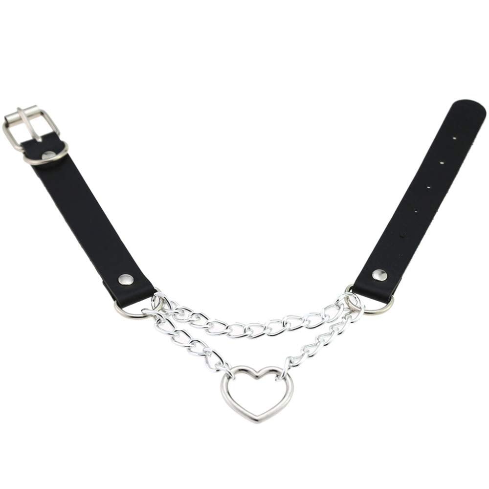 Leather Choker Collar Necklace, Heart Shape Gothic Punk Rock Choker Necklace Collars - Image 7