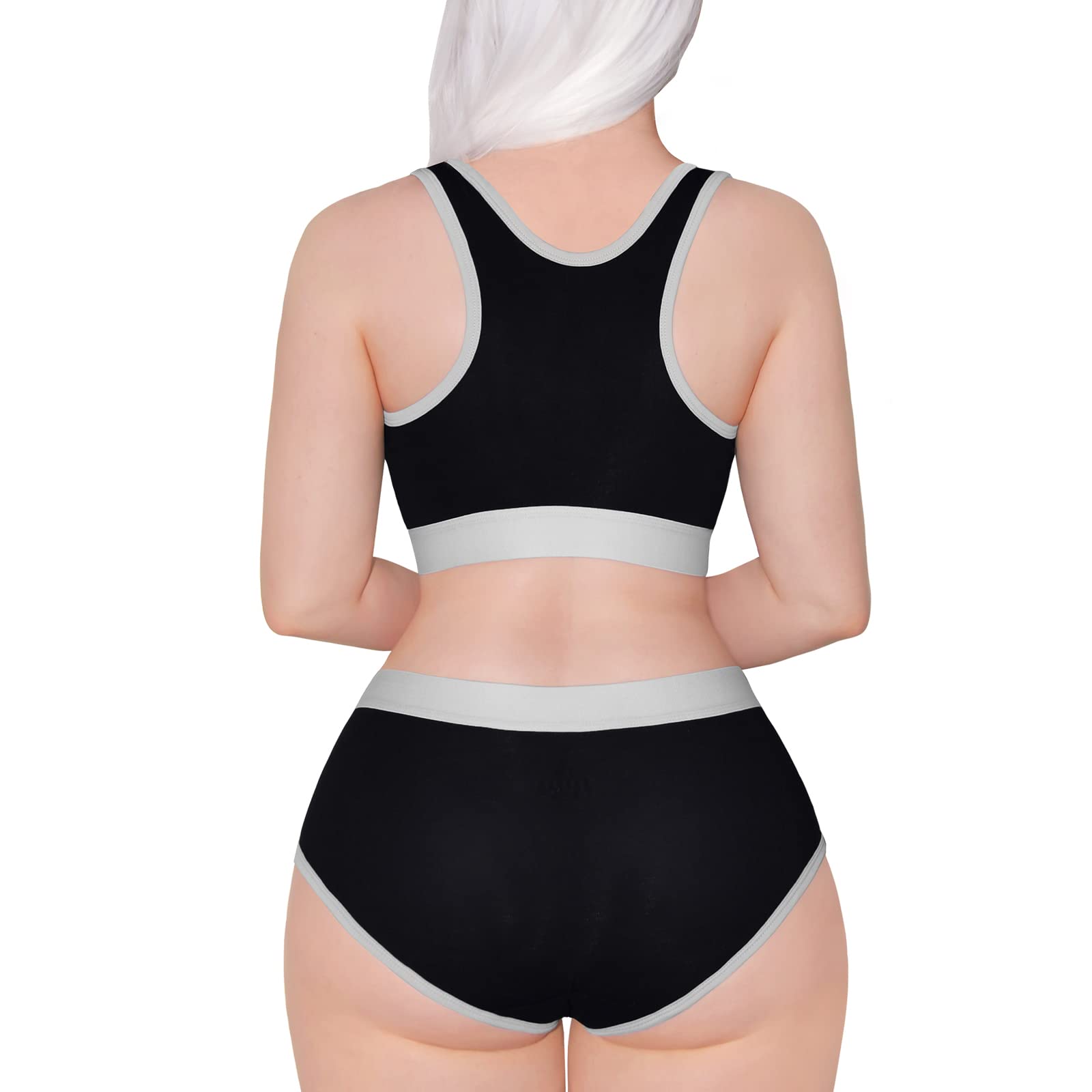 Littleforbig Women Cotton Camisole and Panties Sports loungewear Bralette Set - Let's Play Gamer Girl: Medium Black