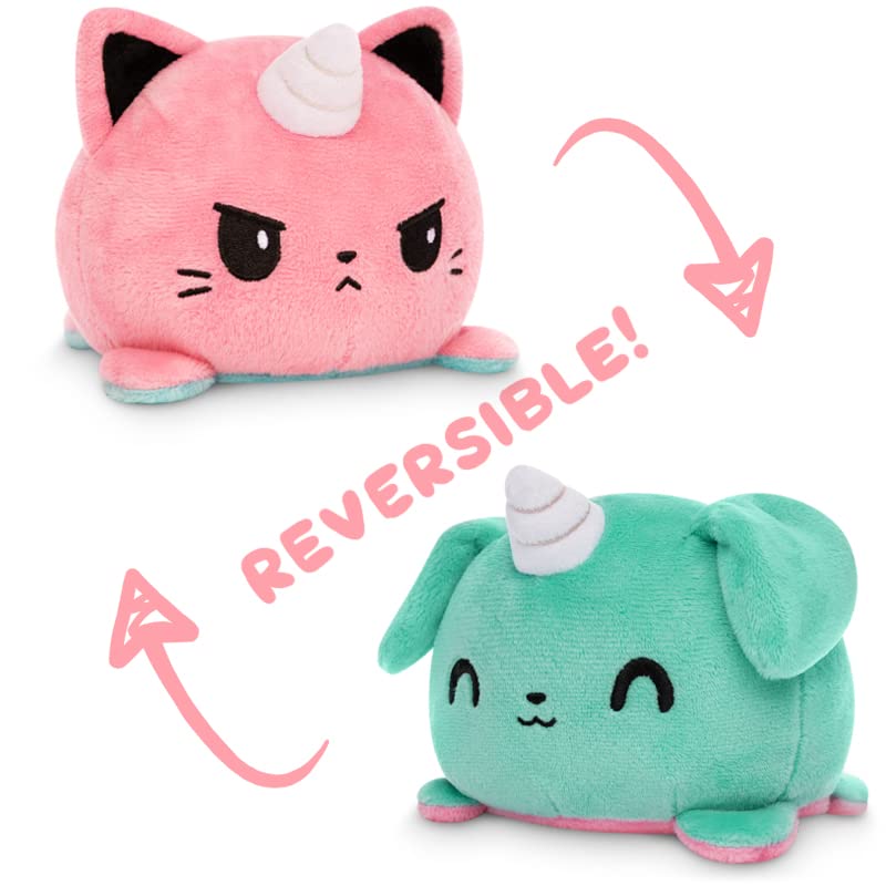TeeTurtle - The Original Reversible Cat Plushie - Black + Pumpkin - Cute Sensory Fidget Stuffed Animals That Show Your Mood - Perfect for Halloween!: Pink + Aqua Puppy + Kittencorn